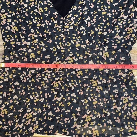 Kendall & Kylie Sheer Navy Button-up Deep V-Neck Blouse Balloon Sleeves size M - Picture 4 of 10